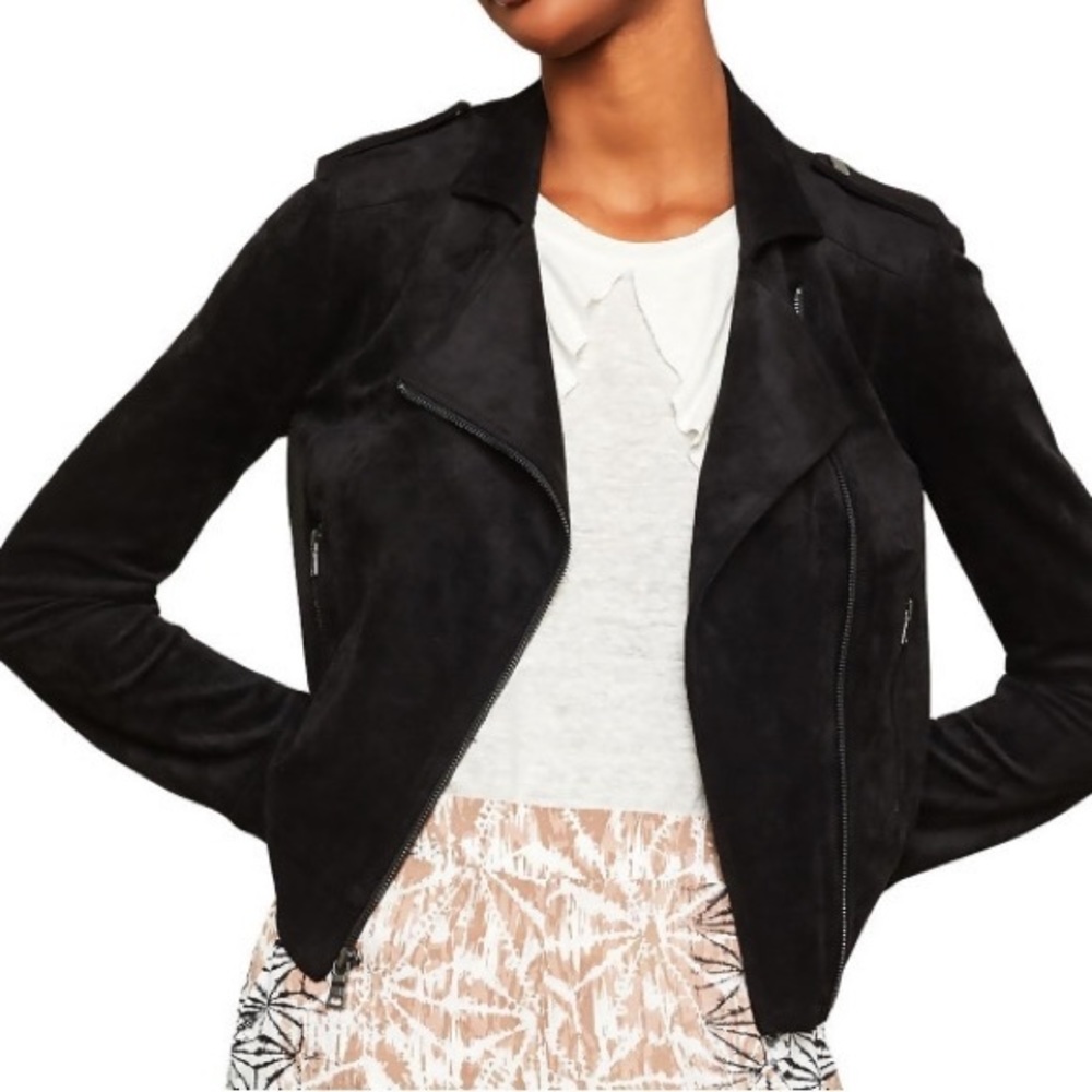 ❤️ Bcbgmaxazria Womens Christian Black Faux Suede Moto Jacket Size S - Picture 3 of 7